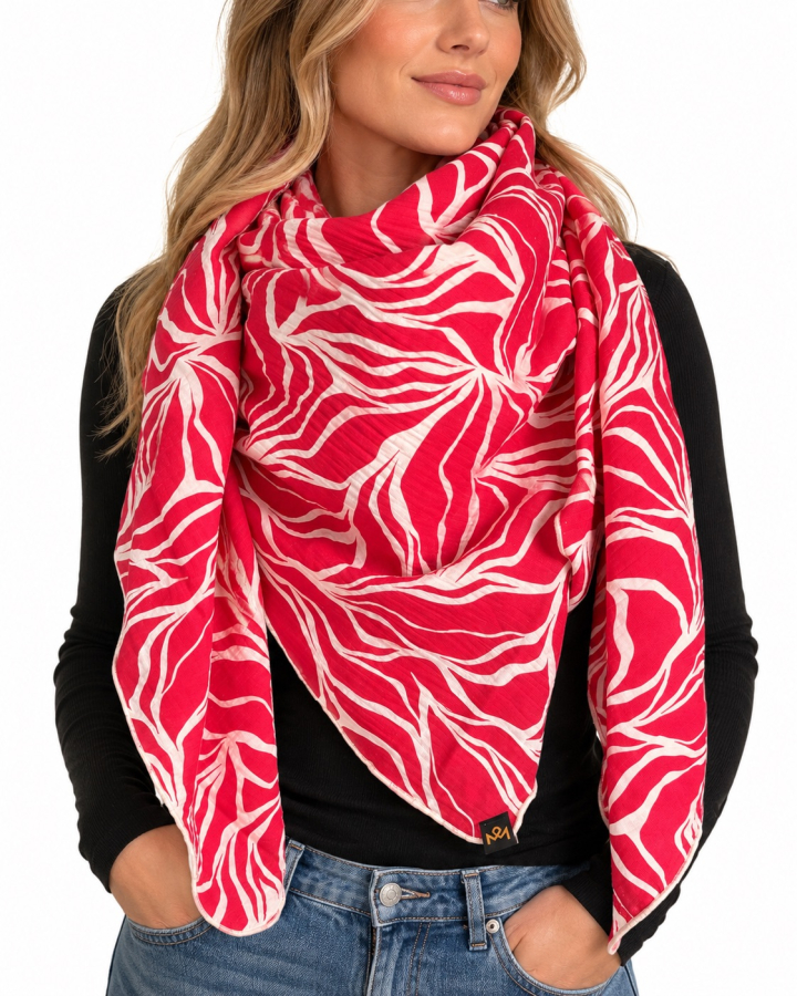 Preview: Musselin-Schal Damen Pink gemustert 140 × 140 cm